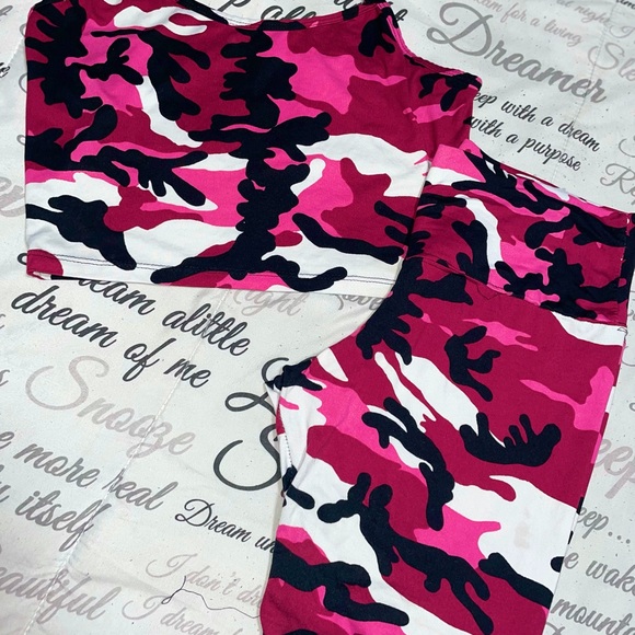 Pants - Pink Army Print Two Piece Short Set